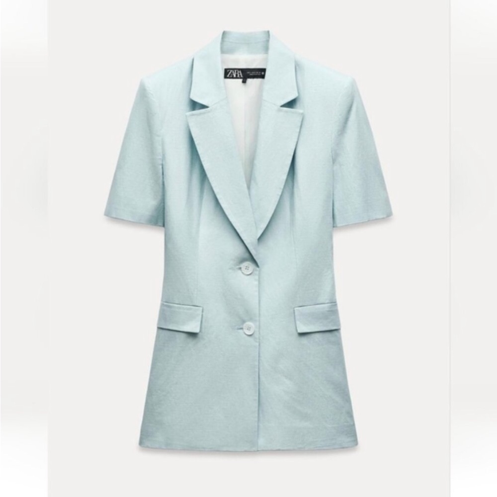 NWT ZARA FITTED LINEN BLEND SHORT SLEEVE BLAZER AND SHORTS SET - Picture 3 of 12